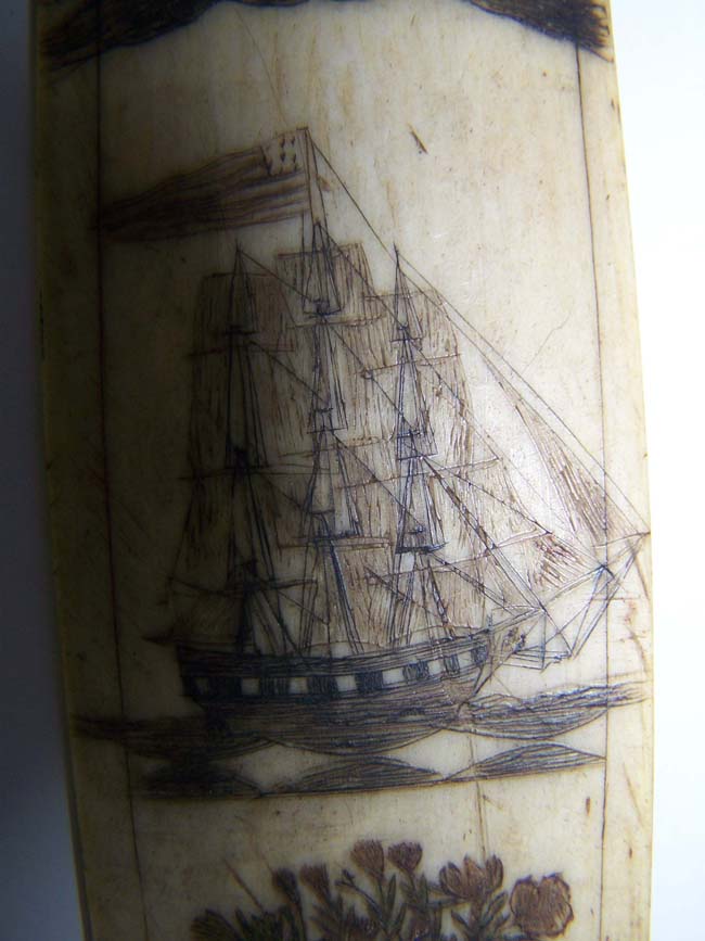 A Fine 19th century polycromed 8 panel ANTIQUE SCRIMSHAWED Whalebone Corset Busk — image 7